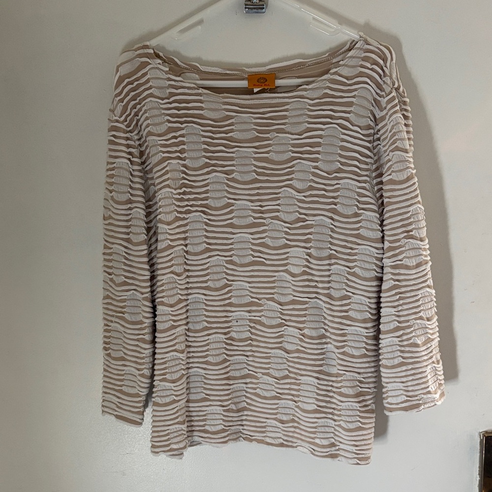 Ruby Road Stylish Beige and White Women's Top sz L